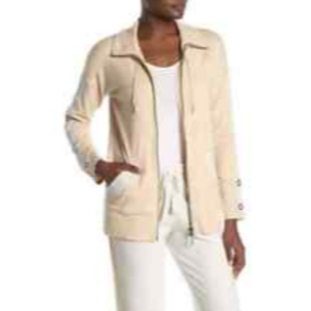 NWOT Kinross Cashmere Mock Neck Grommet Zip Cardigan Sweater Beige Size XL